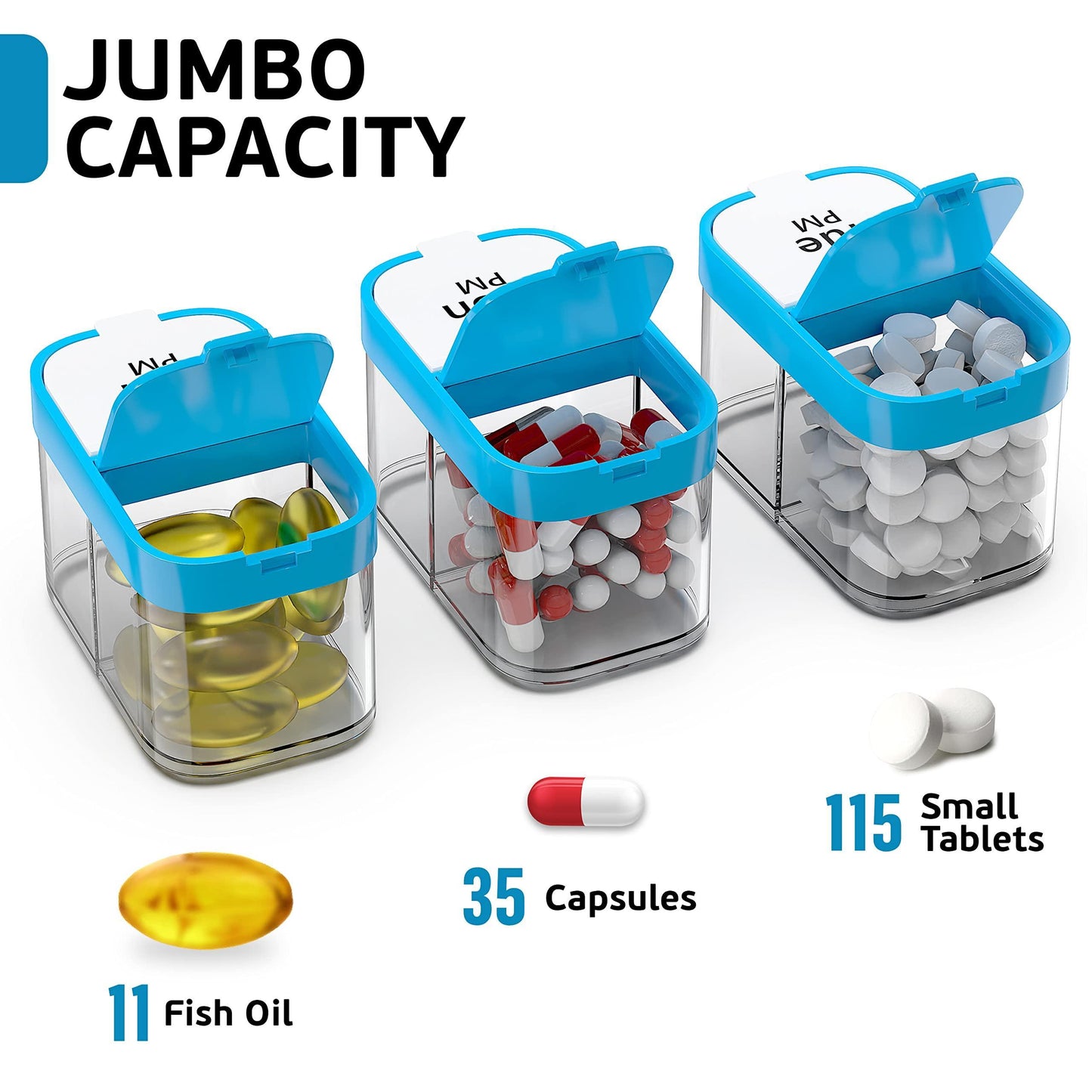 Huge Extra Large Pill Organizer — XL Daily Pill Box — 7 Day Am Pm