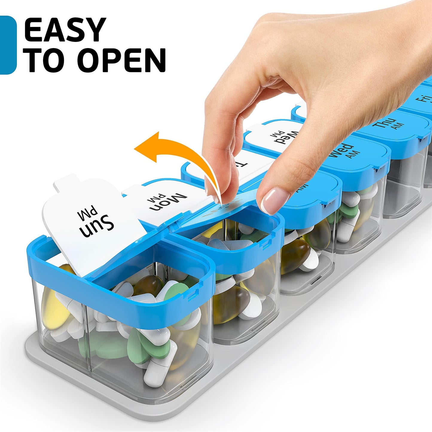Huge Extra Large Pill Organizer — XL Daily Pill Box — 7 Day Am Pm