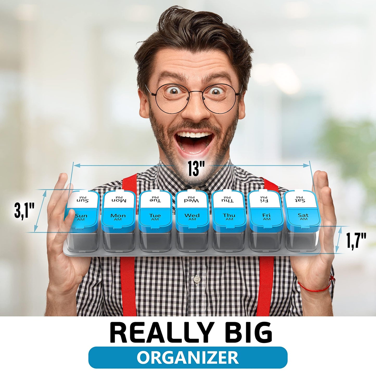 Huge Extra Large Pill Organizer ‚Äî XL Daily Pill Box ‚Äî 7 Day Am Pm