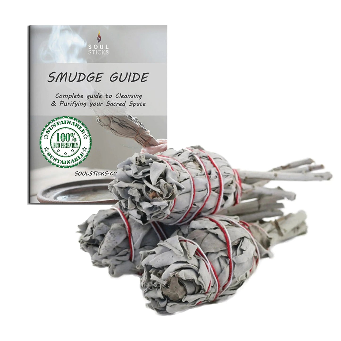 Smudge Sticks 3 Pack for Cleansing House Meditation Yoga Negative Energy Cleanse and Smudging with Starter Guide | 4 Inch Organic Sage Bundles (White Sage Torch)