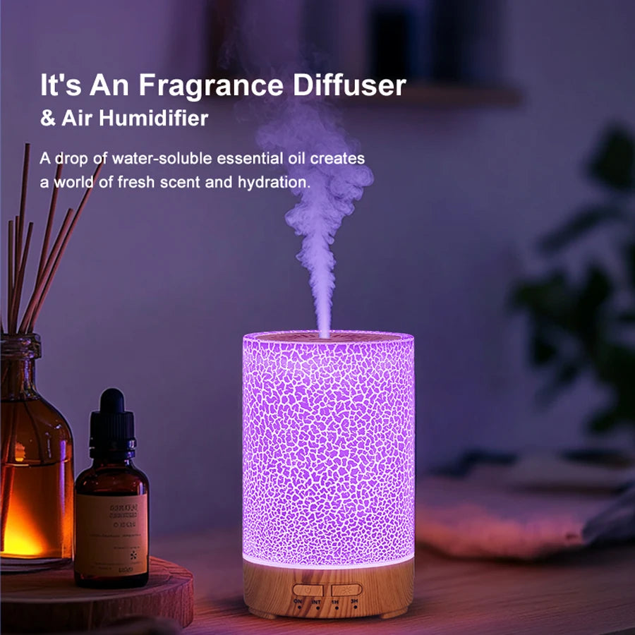 Essential Oil Diffuser Ultrasonic Cool Mist Air Humidifier Usb Power Supply Aroma Diffuser Crack Design With 7 Color Led Lights