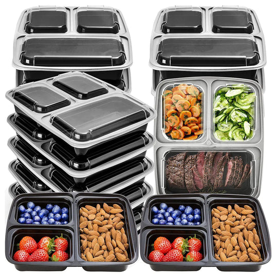 MORDEN MS Meal Prep Container With Lids 50 Pack 3 Compartment Reusable Food Storage Container Divided Plastic Bento Box Lunch Box To-go Boxes(33oz)